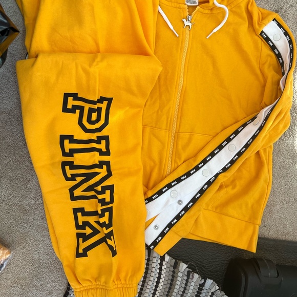 VS PINK FLEECE BAGGY CAMPUS PANT FULL ZIP SNAP SLEEVE HOODIE M LG - Picture 6 of 15